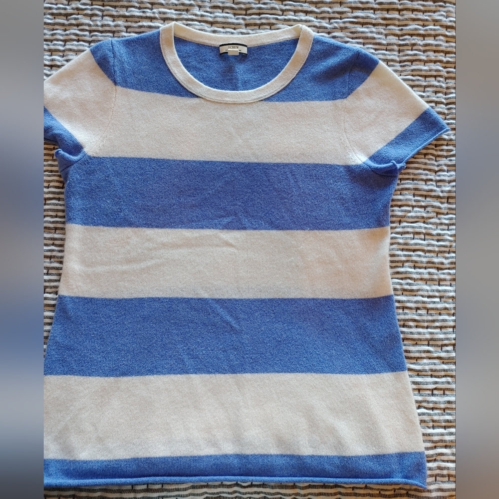 J. Crew Rugby Stripe Cashmere Cap-sleeve Sweater, Size M